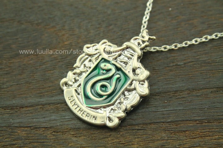 Silver Green Slytherin Necklace Harry Potter Inspired Snake Jewelry